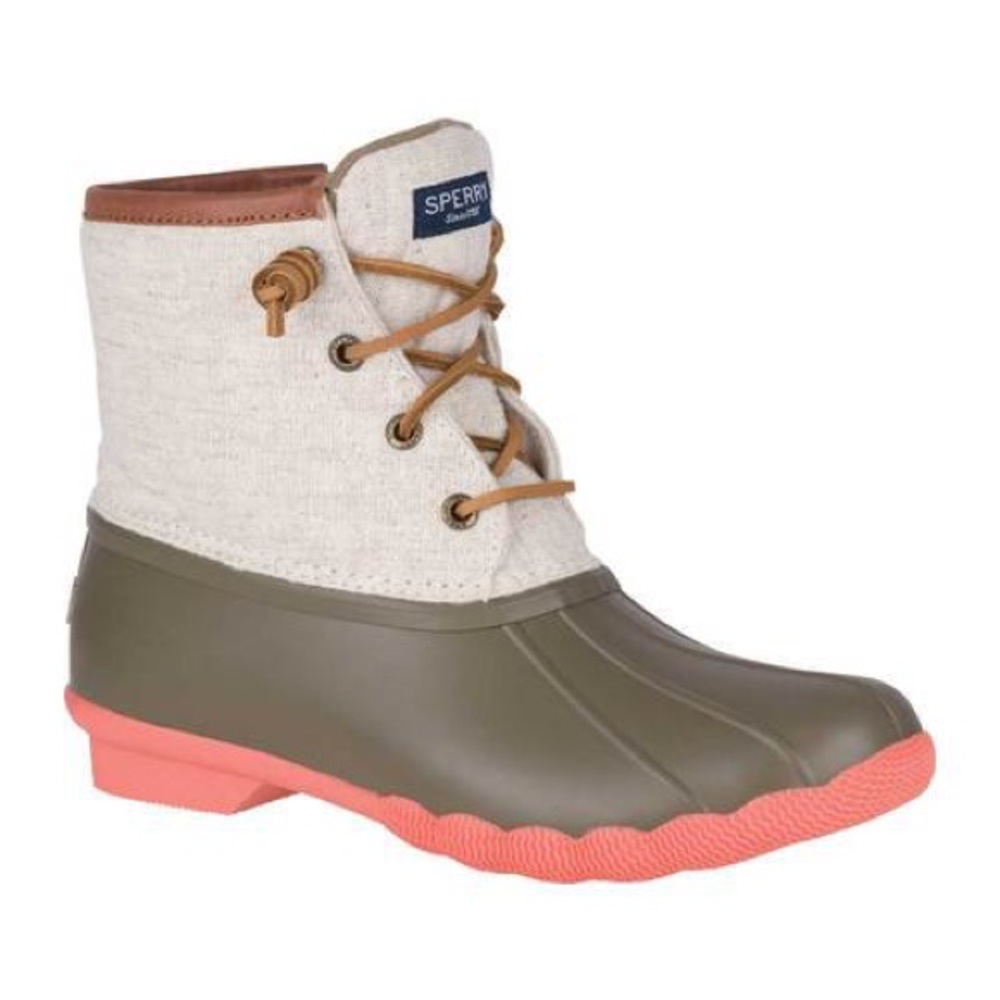 Sperry duck boots, pink sole